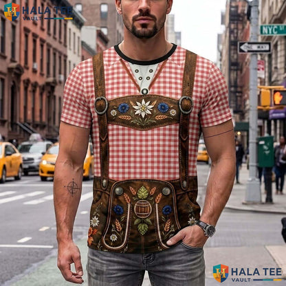 Red Oktoberfest Costume 3D Printed T-Shirt Mens German Holiday Festival Cosplay Top