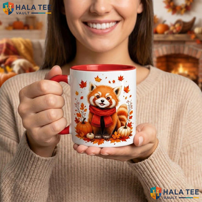 Red Panda Thanksgiving Mug Custom Fall Ghost Autumn Ceramic Coffee Camping Mug