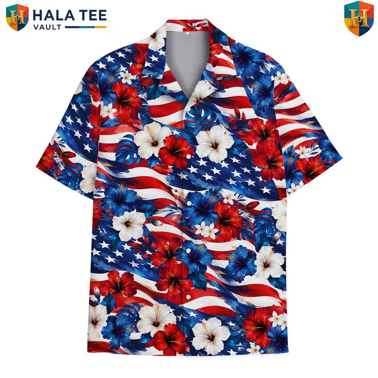 Red Patriotic USA Aloha TShirt Mens Fourth Of July Celebration Party Outfit