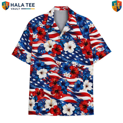 Red Patriotic USA Aloha TShirt Mens Fourth Of July Celebration Party Outfit