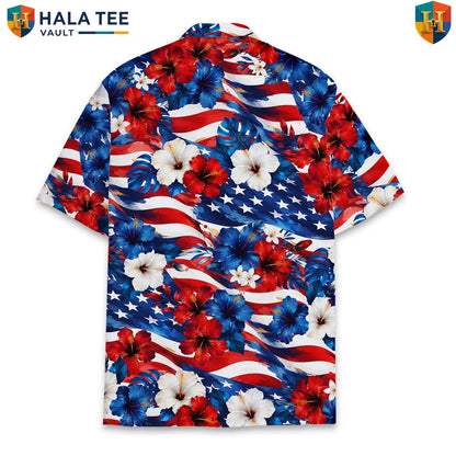 Red Patriotic USA Aloha Tee Mens Fourth Of July Celebration Party Outfit