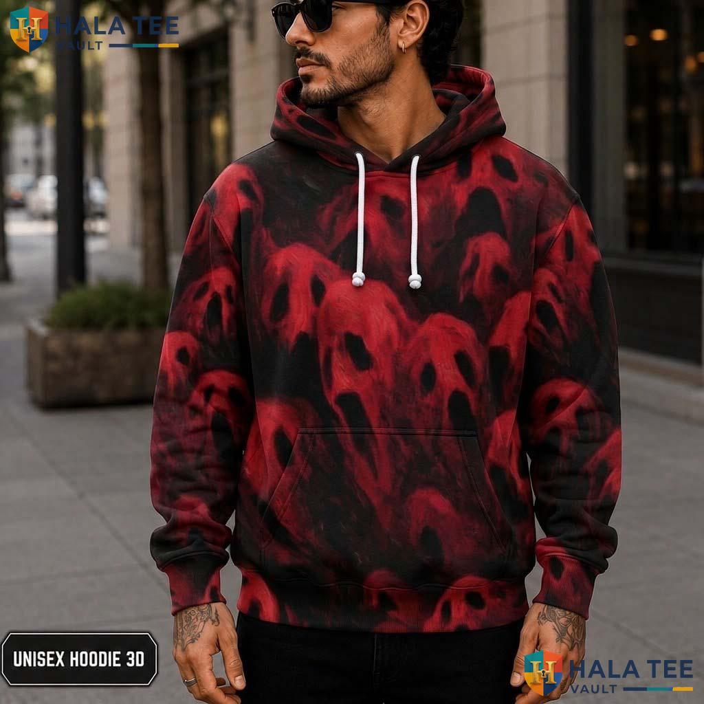 Red Screaming Ghost 3D Printed Hoodie Vintage Graphic Face Halloween Apparel