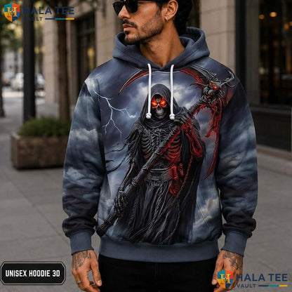 Red Scythe Grim Reaper 3D Printed Hoodie Vintage Dark Gothic Skull Streetwear