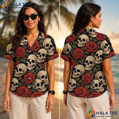 Red Skull Funny Tropical Shirt Mens Novelty Graphic Aloha Button Down