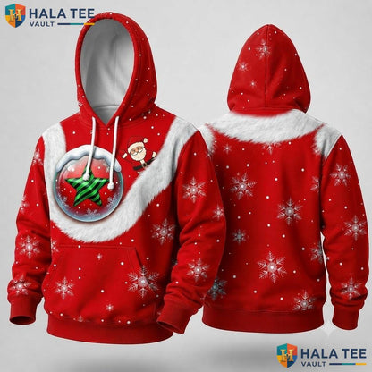 Red Snowflakes Santa Ornament Christmas 3D Hoodie Festive Holiday