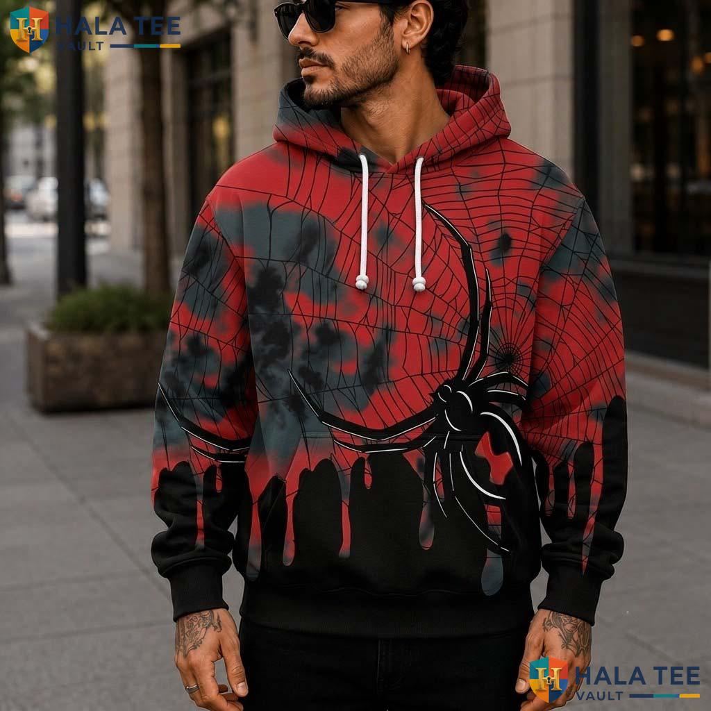 Red Spider Web 3D Printed Hoodie Spooky Black Graphic Halloween Costume Apparel