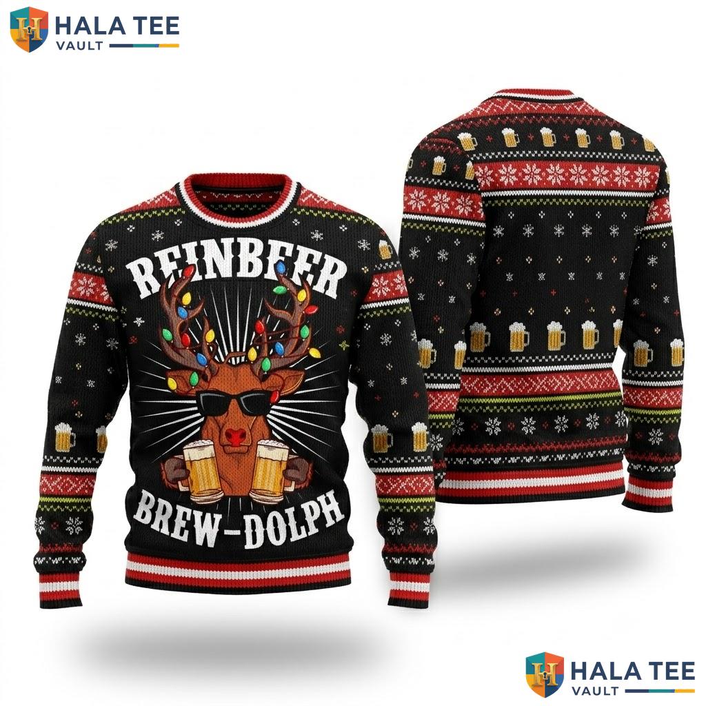 Reinbeer Reindeer Ugly Christmas Sweater Funny Drinking Mens Top