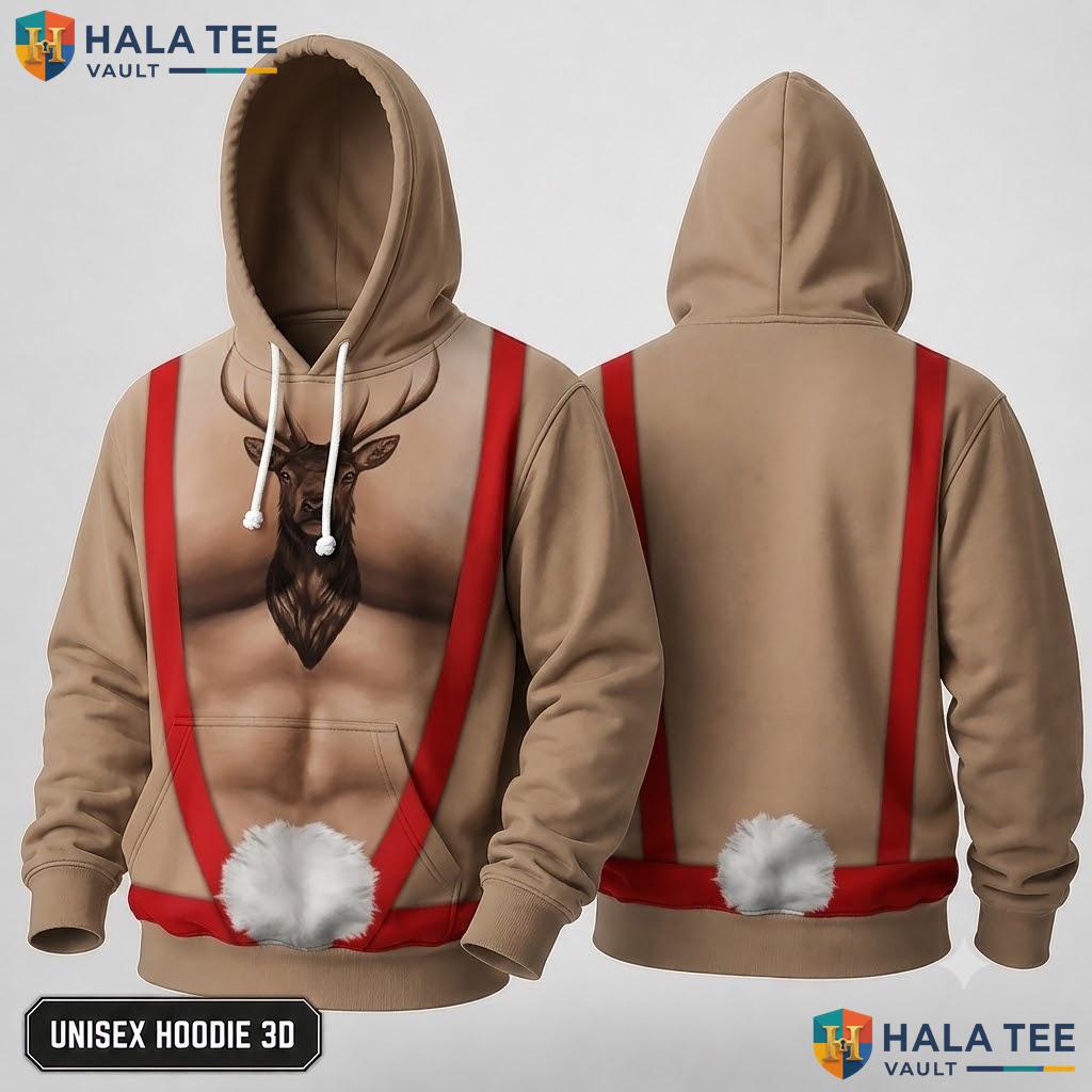 Reindeer Costume Elf Graphic Quirky Christmas 3D Hoodie Funny Top