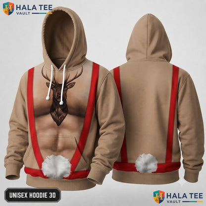 Reindeer Costume Elf Graphic Quirky Christmas 3D Hoodie Funny Top