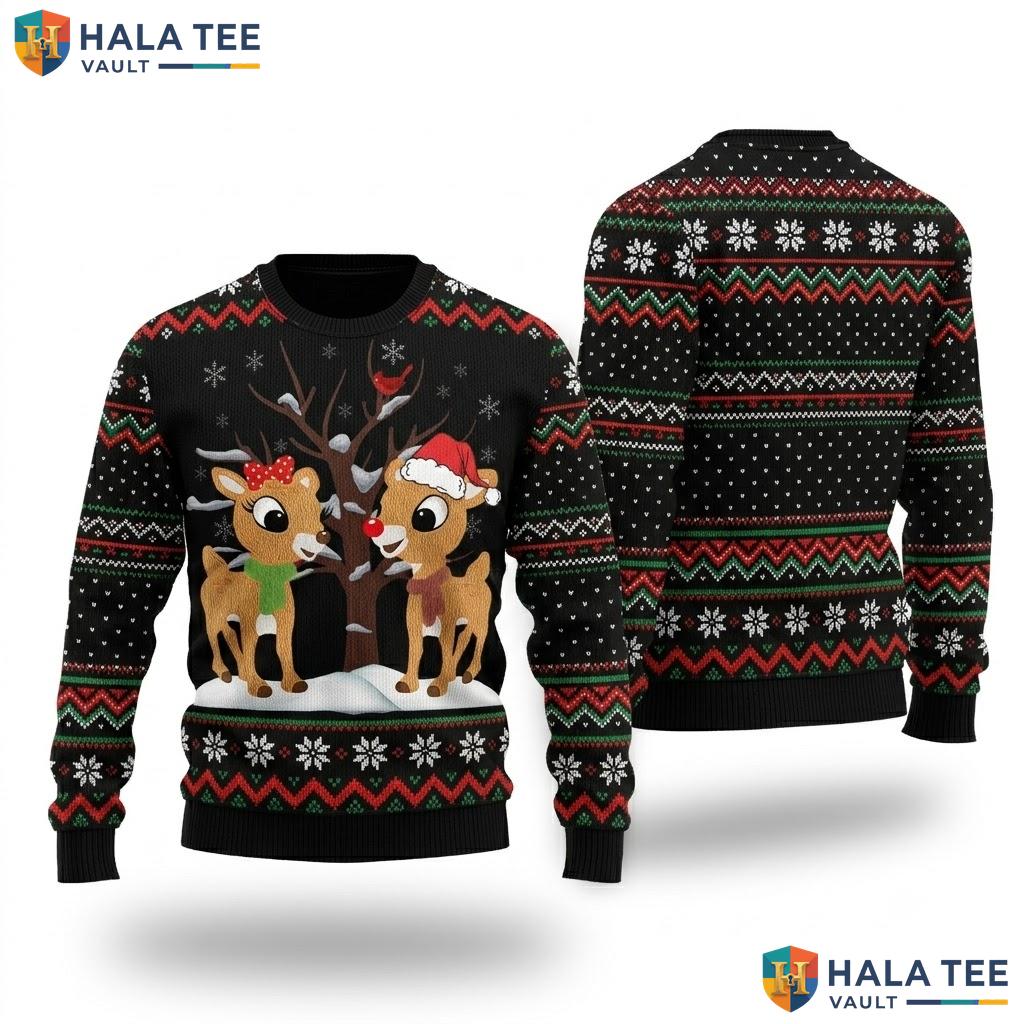 Reindeer Couple Ugly Christmas Sweater Kids Girls Holiday Apparel