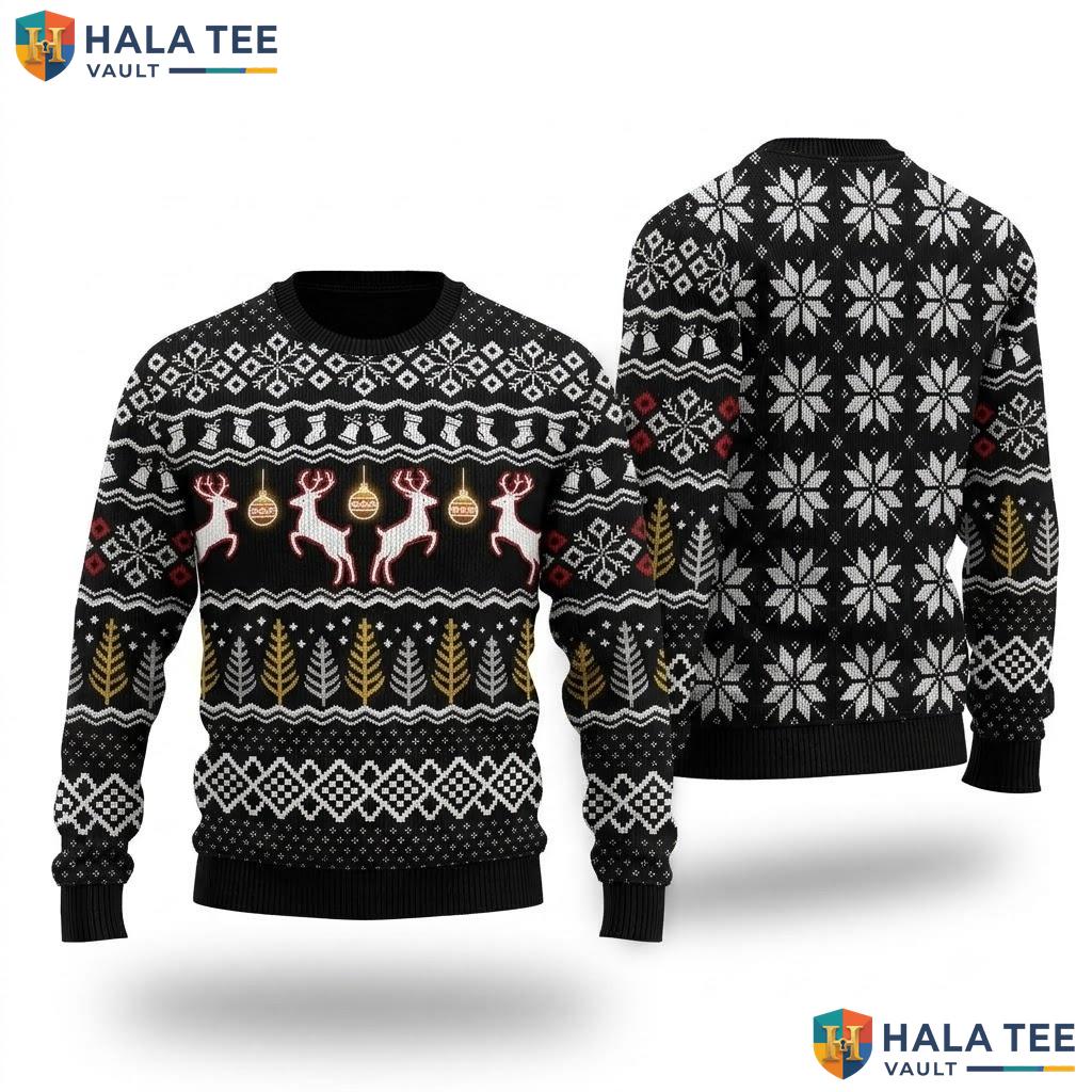 Reindeer Fair Isle Ugly Xmas Sweater Funny Mens Christmas Graphic Outfit