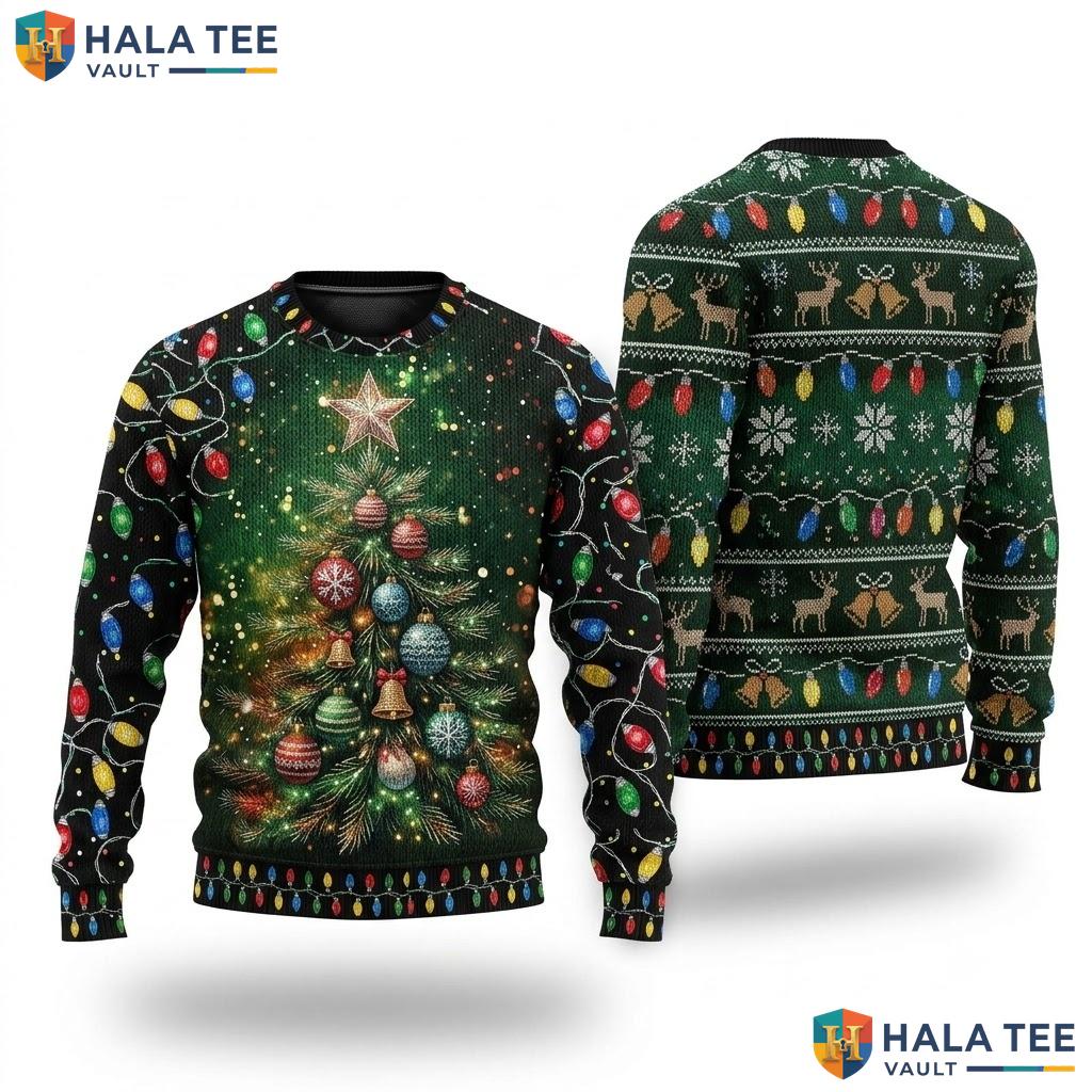 Reindeer Festive Tree Ugly Christmas Sweater Vibrant Cute Holiday Apparel