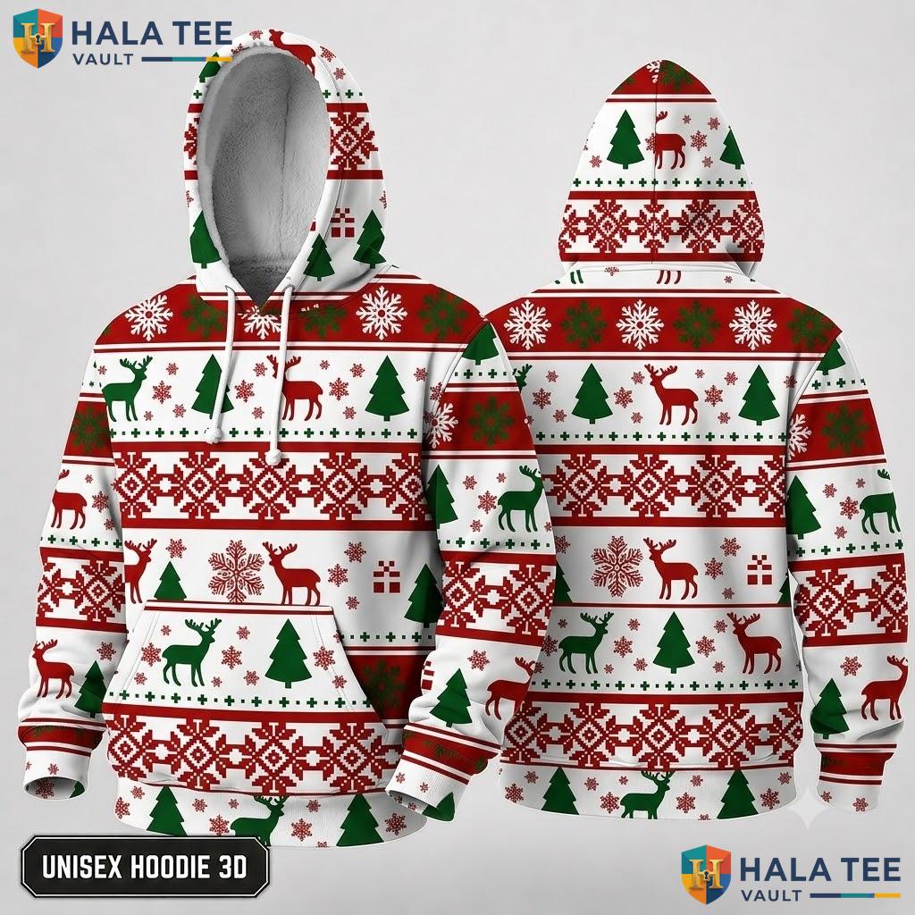 Reindeer Fleece Pullover Boys Retro Christmas 3D Hoodie Festive