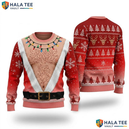 Reindeer Hairy Chest Ugly Sweater Printed Lights Funny Xmas Mens Top