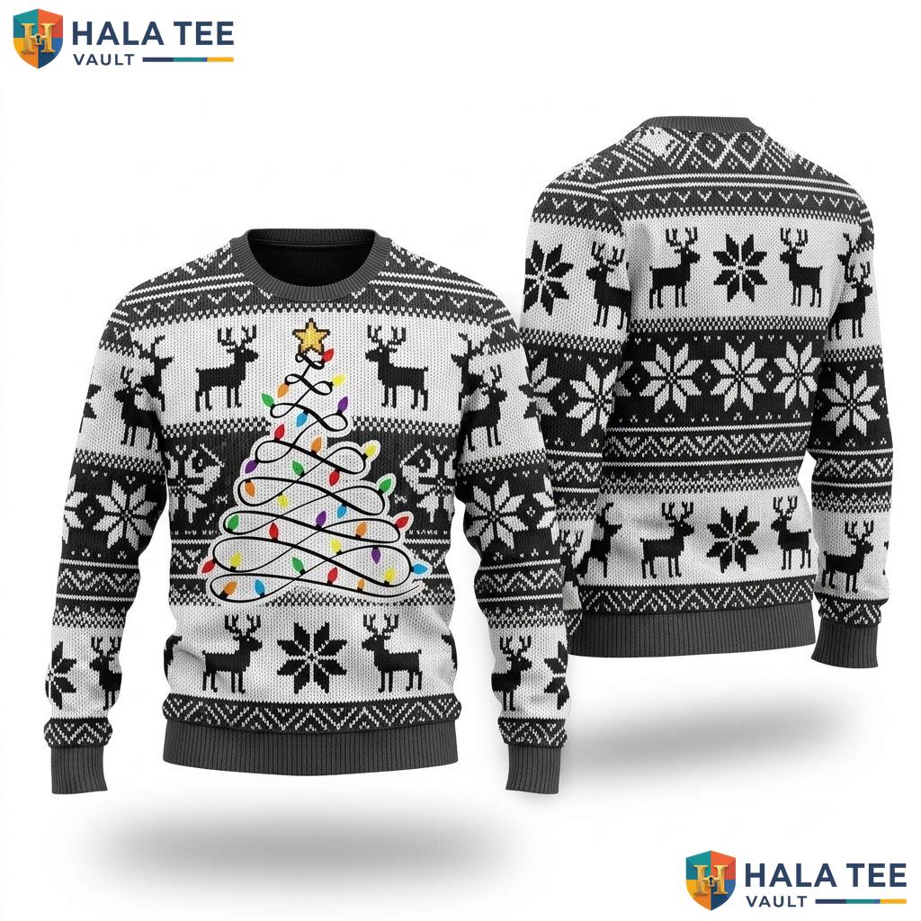 Reindeer Holiday Tree Graphic Ugly Sweater Vintage Christmas Womens Top