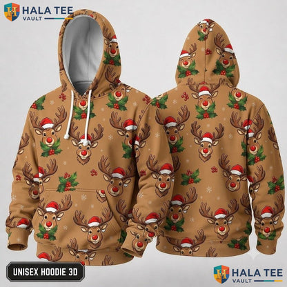 Reindeer Khaki Fleece Xmas 3D Hoodie Cool Holiday Pullover For Boys