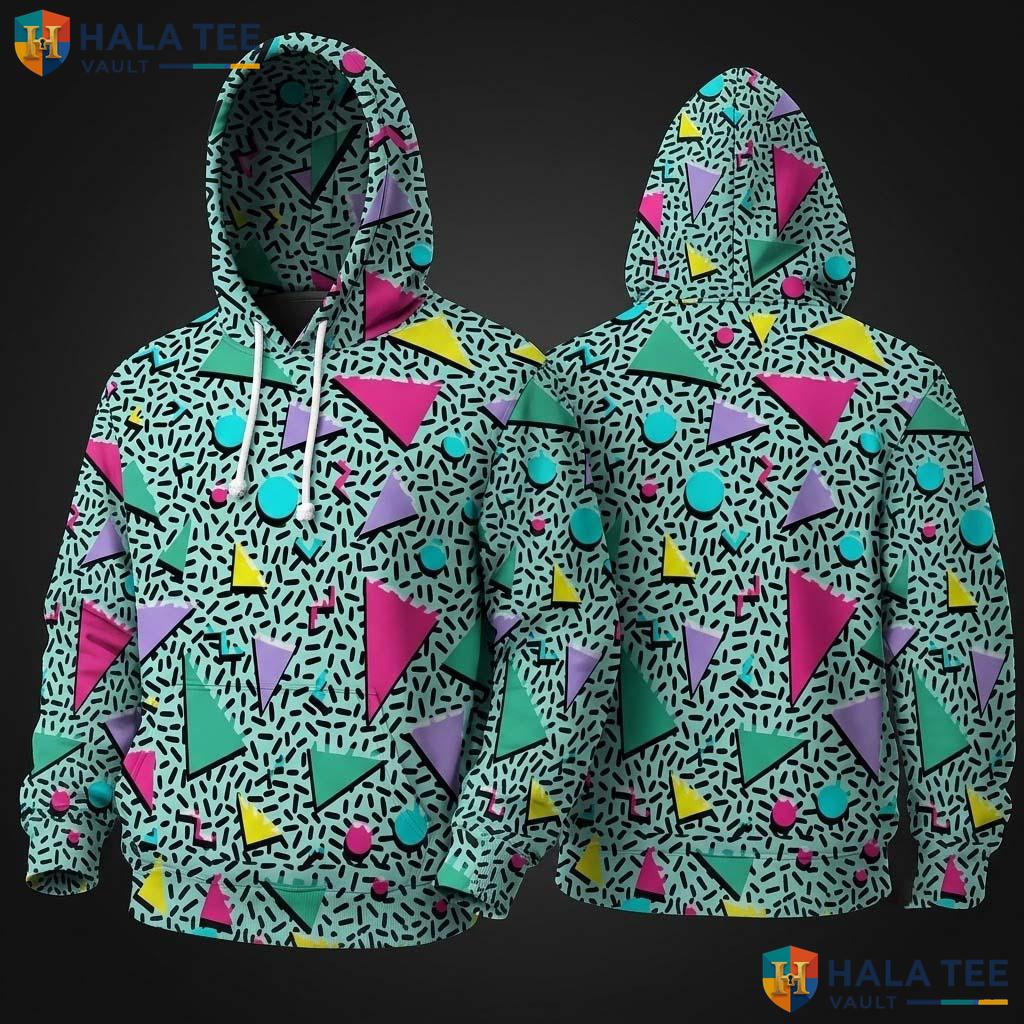Retro 80s 90s Geometric 3D Hoodie Vibrant Pattern Casual Streetwear