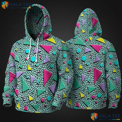 Retro 80s 90s Geometric 3D Hoodie Vibrant Pattern Casual Streetwear