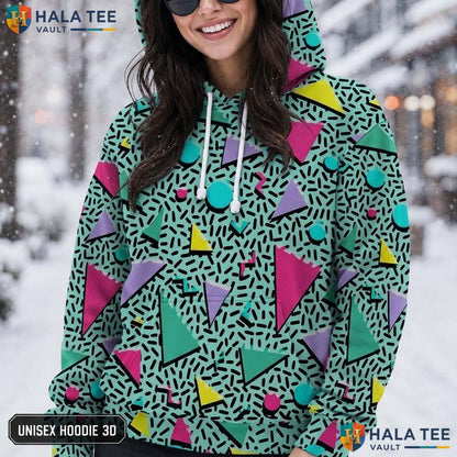 Retro 80s 90s Geometric 3D Printed Hoodie Vibrant Pattern Casual Streetwear