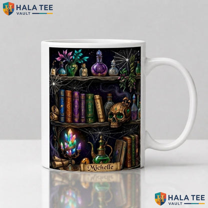Retro Book Skull Custom Ceramic Mug Personalized Witch Halloween Cup