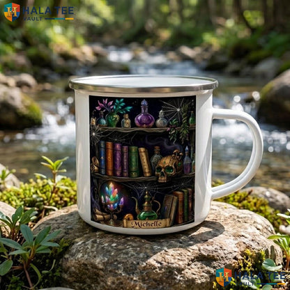 Retro Book Skull Custom Ceramic Mug Personalized Witch Halloween Accent Mug