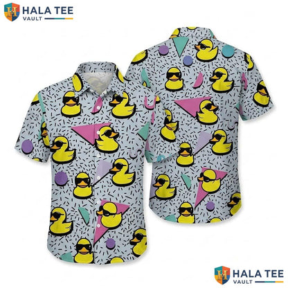Retro Duck Cartoon Hawaiian Shirt Vibrant 80s 90s Funky Button Down Apparel