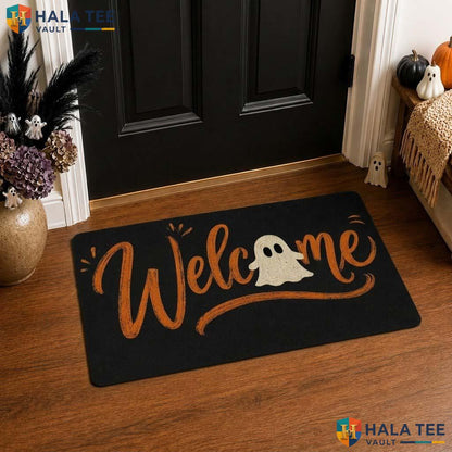 Retro Ghost Halloween Front door mat Playful Pumpkin Entrance Welcome Rug Decor
