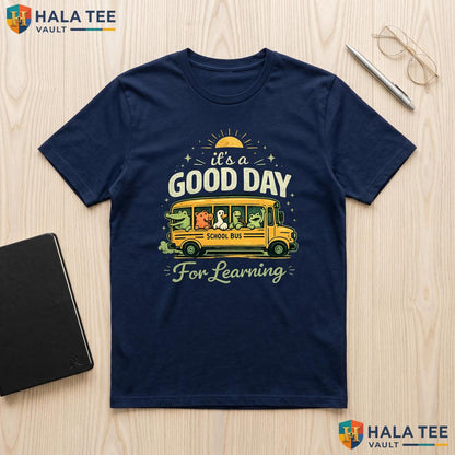Retro School Bus Animal Shirt Funny Good Day For Learning Graphic Apparel Adult