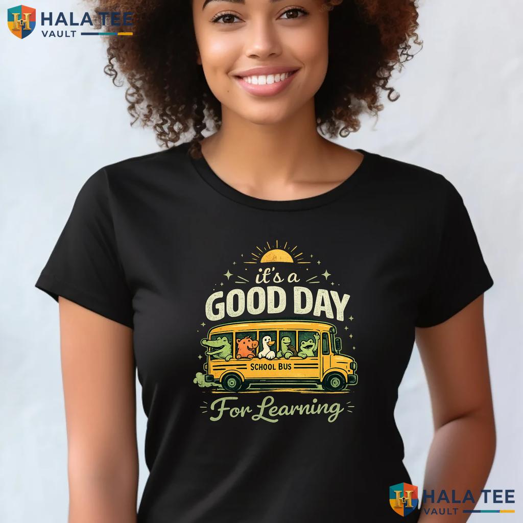 Retro School Bus Animal Shirt Funny Good Day For Learning Graphic Apparel Adult