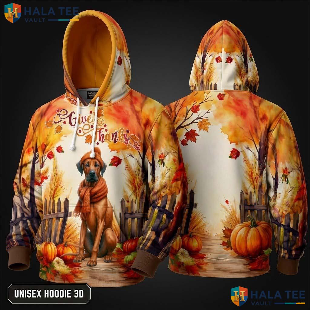 Rhodesian Ridgeback Pumpkin Thanksgiving 3D Hoodie Give Thanks Fall