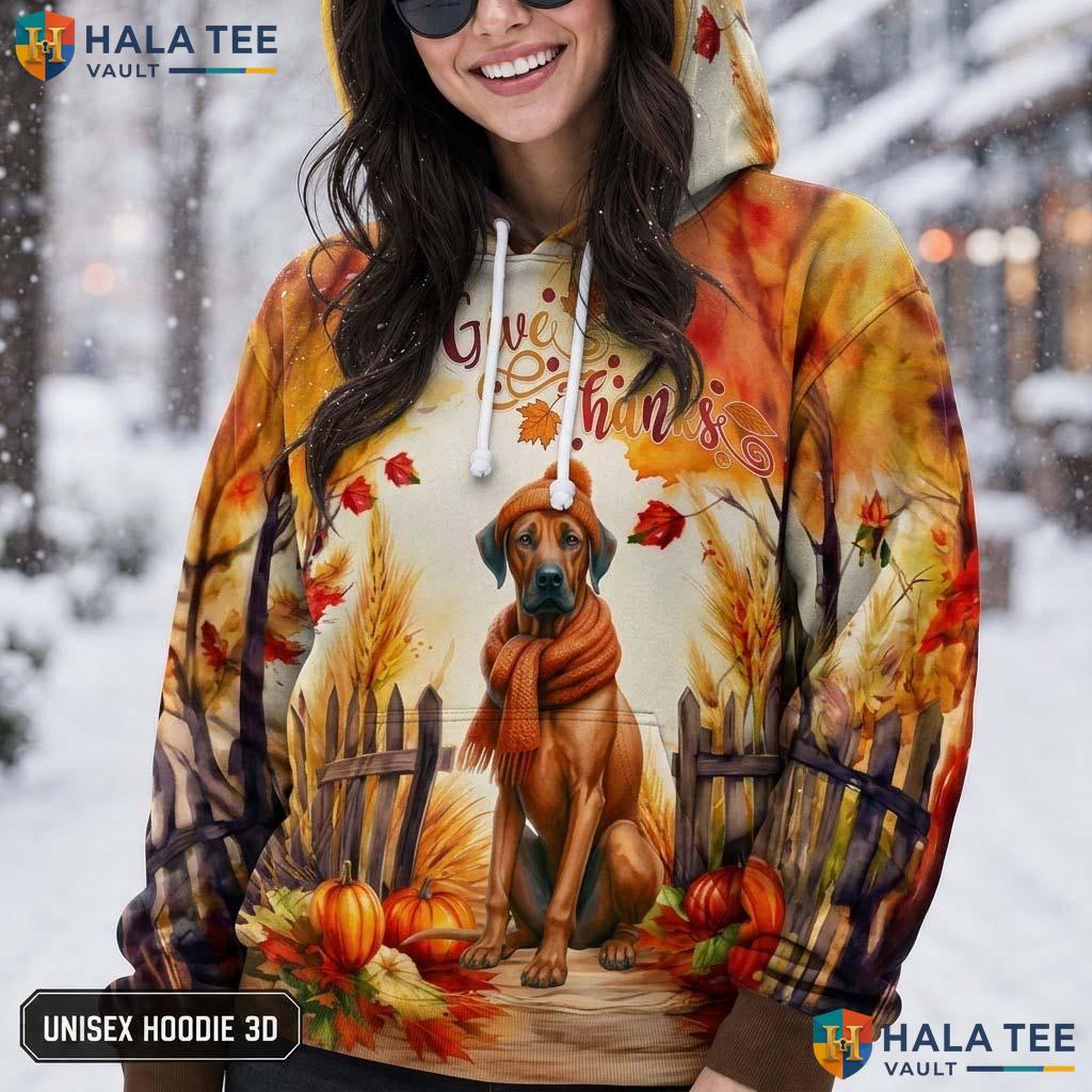 Rhodesian Ridgeback Pumpkin Thanksgiving 3D Printed Hoodie Give Thanks Fall