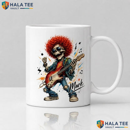 Rock Star Skeleton Halloween Mug Custom Name Skull Ceramic Coffee Cup