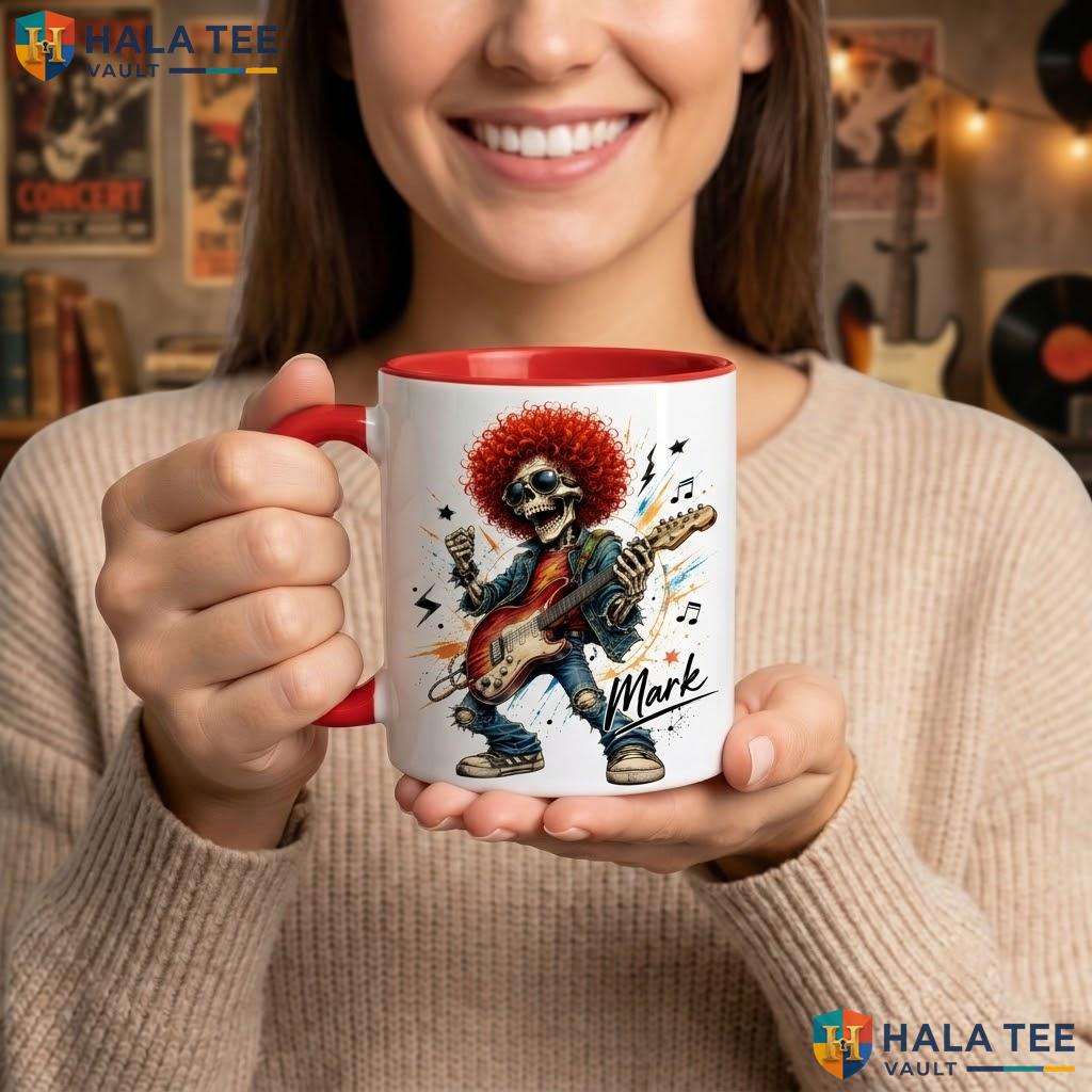 Rock Star Skeleton Halloween Mug Custom Name Skull Ceramic Coffee Camping Mug