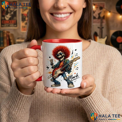 Rock Star Skeleton Halloween Mug Custom Name Skull Ceramic Coffee Camping Mug