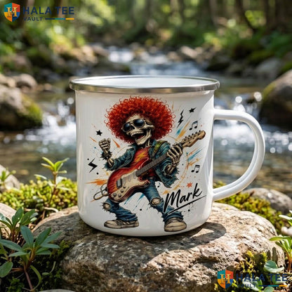 Rock Star Skeleton Halloween Mug Custom Name Skull Ceramic Coffee Accent Mug