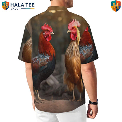 Rooster And Chicken Short-sleeve button-up shirt Mens Farm Poultry Tropical Weekend Outfit