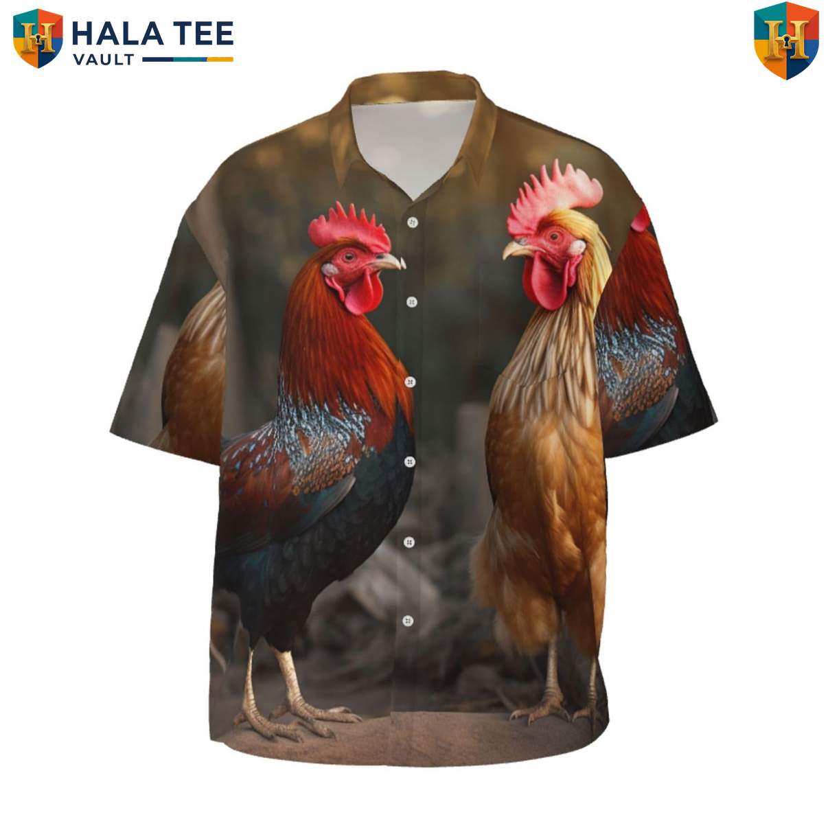 Rooster And Chicken Tropical Shirt Mens Farm Poultry Tropical Weekend Outfit