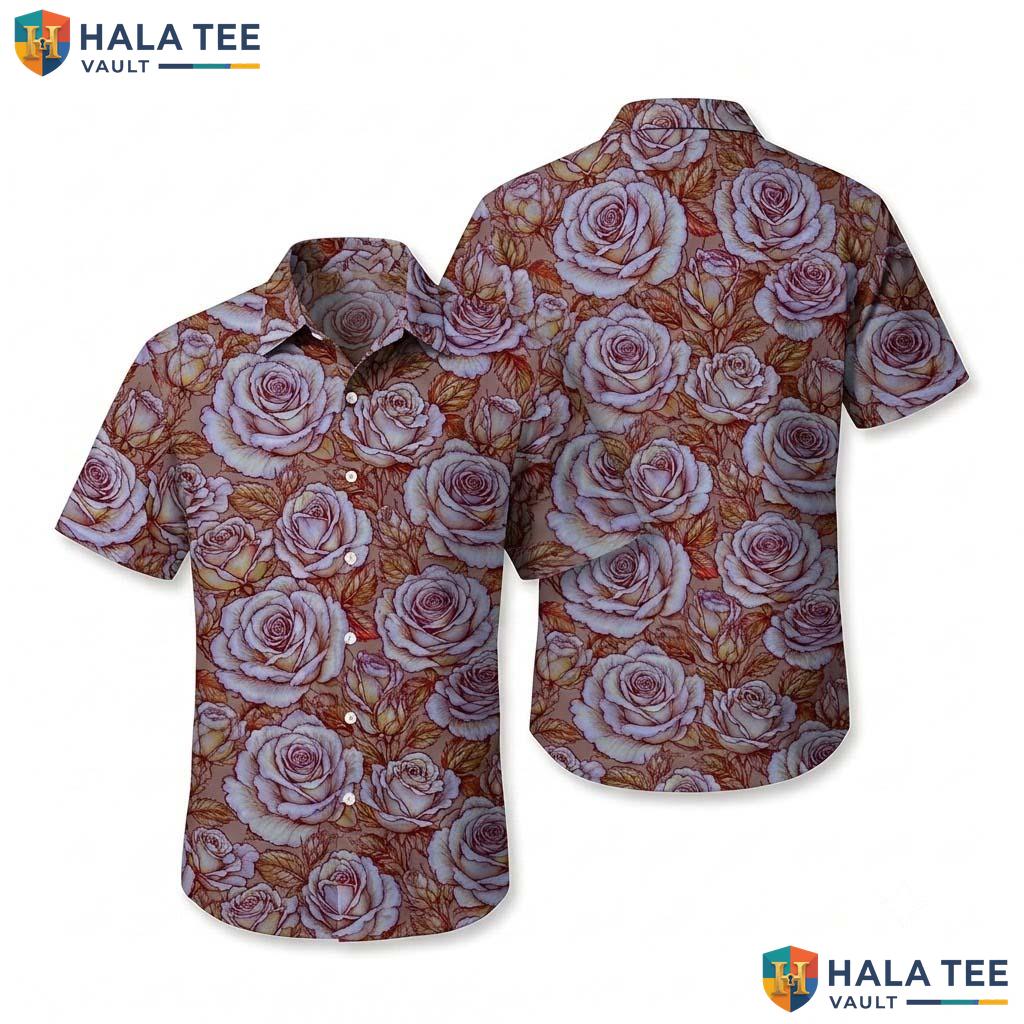 Rose Pattern Farm Life Hawaiian Shirt Mens Aloha Button Down Summer