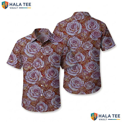 Rose Pattern Farm Life Hawaiian Shirt Mens Aloha Button Down Summer