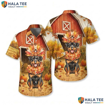 Rottweiler Costume Thanksgiving Hawaiian Shirt Dog Turkey Fall Scene