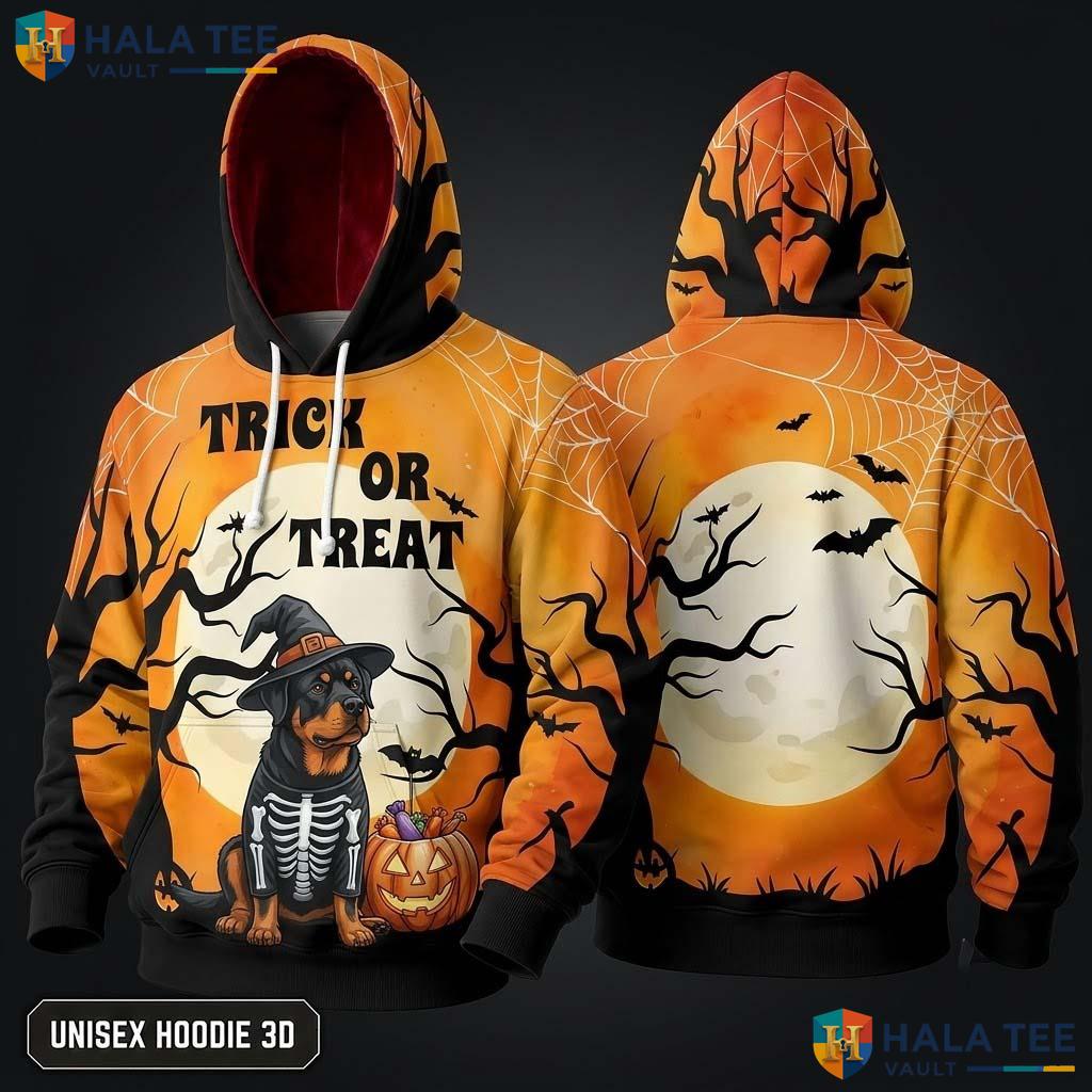 Rottweiler Skeleton Pumpkin 3D Hoodie Funny Trick Or Treat Halloween