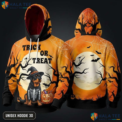 Rottweiler Skeleton Pumpkin 3D Hoodie Funny Trick Or Treat Halloween