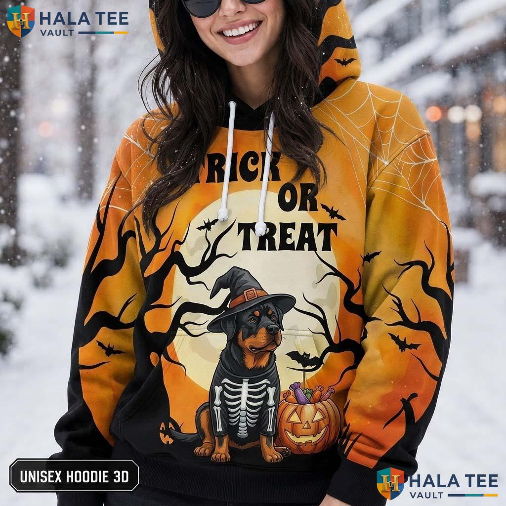 Rottweiler Skeleton Pumpkin 3D Printed Hoodie Funny Trick Or Treat Halloween