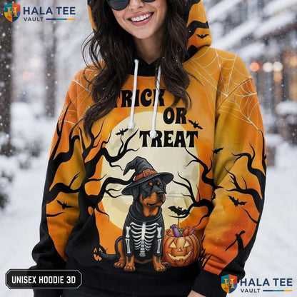 Rottweiler Skeleton Pumpkin 3D Printed Hoodie Funny Trick Or Treat Halloween
