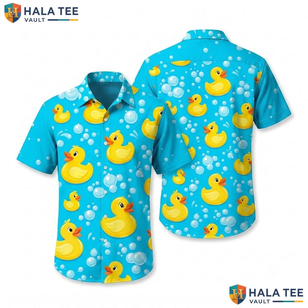 Rubber Duck Hawaiian Shirt Playful Yellow Duck Casual Summer Beach Top