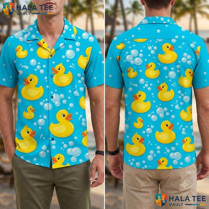 Rubber Duck Hawaiian Shirt Playful Yellow Duck Casual Summer Beach Top Adult