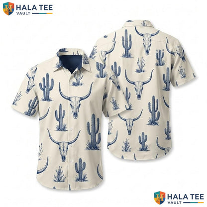 Rugged Longhorn Cattle Hawaiian Shirt Casual Summer Outdoor Button Down