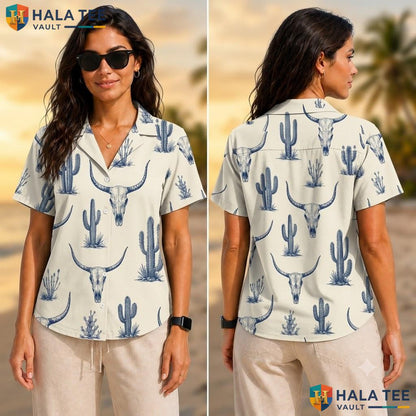 Rugged Longhorn Cattle Hawaiian Shirt Casual Summer Outdoor Button Down Adult