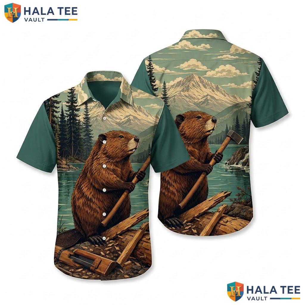 Rustic Beaver Adventure Hawaiian Shirt Mens Funny Tropical Button Down
