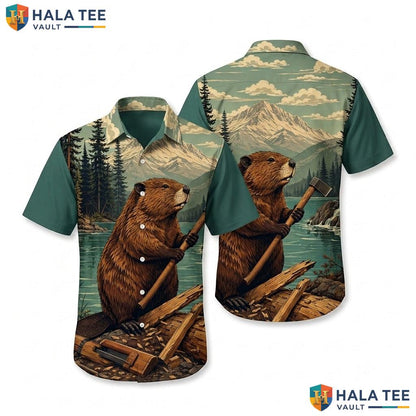 Rustic Beaver Adventure Hawaiian Shirt Mens Funny Tropical Button Down